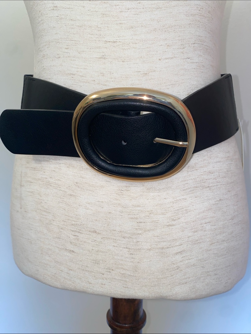 Black Wide Elastic Belt with Gold Oval Buckle - Size Small-Women's Accessory